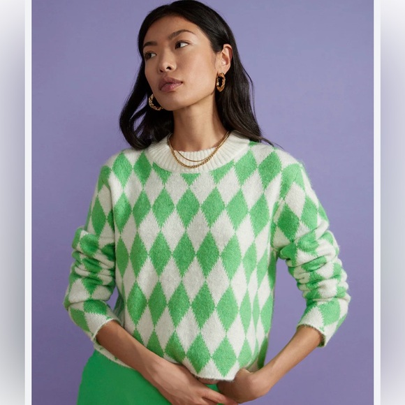 KITRI Rory Green Diamond Checker Sweater - Picture 1 of 9